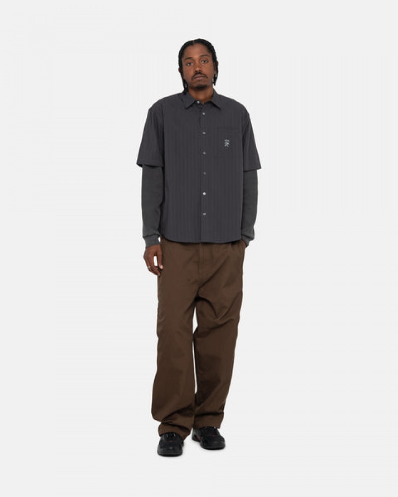 Stussy Boxy Gestreept Shirt Overhemd Dames Zwart Nederland | OXU-1519