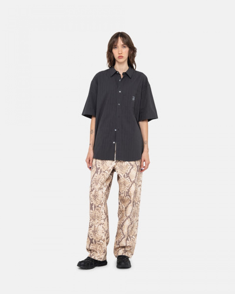 Stussy Boxy Gestreept Shirt Overhemd Dames Zwart Nederland | OXU-1519