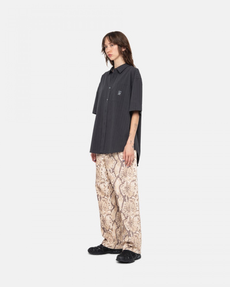 Stussy Boxy Gestreept Shirt Overhemd Dames Zwart Nederland | OXU-1519