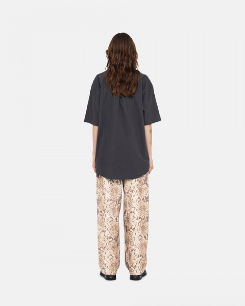 Stussy Boxy Gestreept Shirt Overhemd Dames Zwart Nederland | OXU-1519