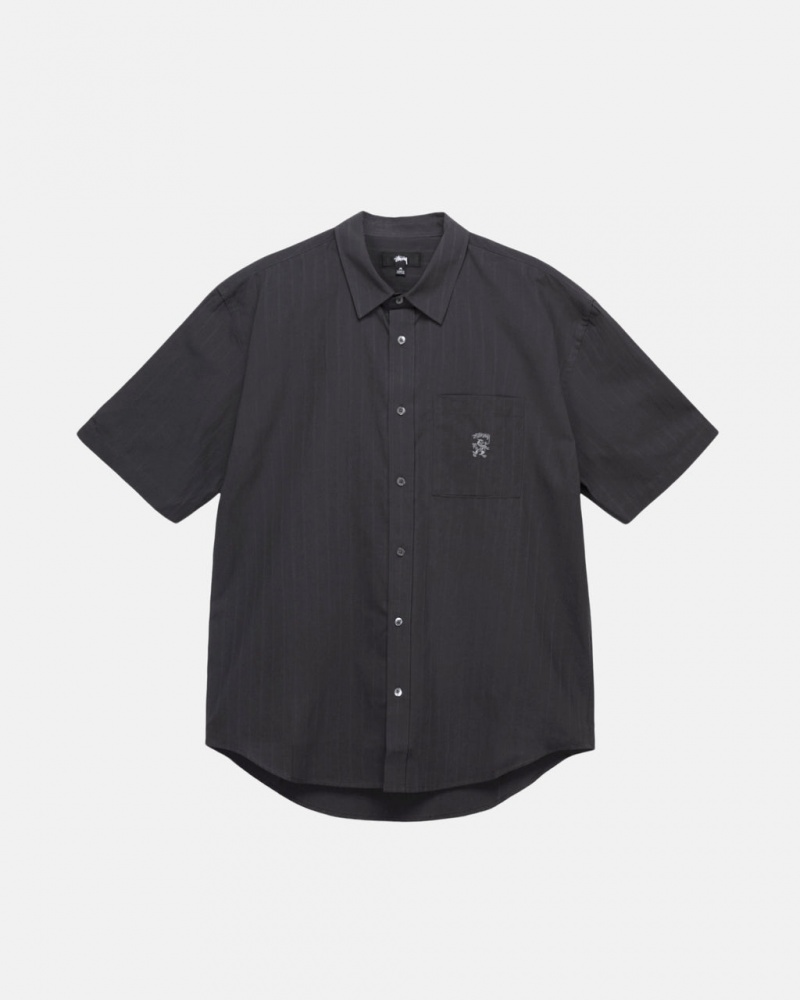 Stussy Boxy Gestreept Shirt Overhemd Dames Zwart Nederland | OXU-1519