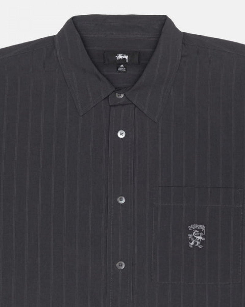Stussy Boxy Gestreept Shirt Overhemd Heren Zwart Nederland | VGG-3841