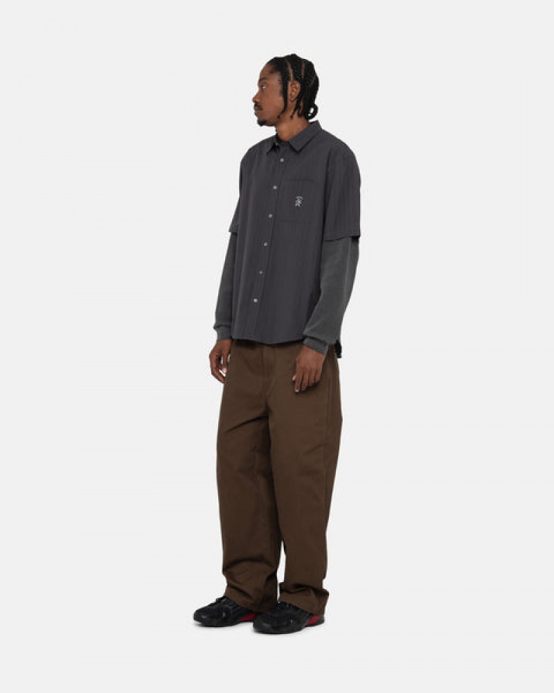 Stussy Boxy Gestreept Shirt Overhemd Heren Zwart Nederland | VGG-3841