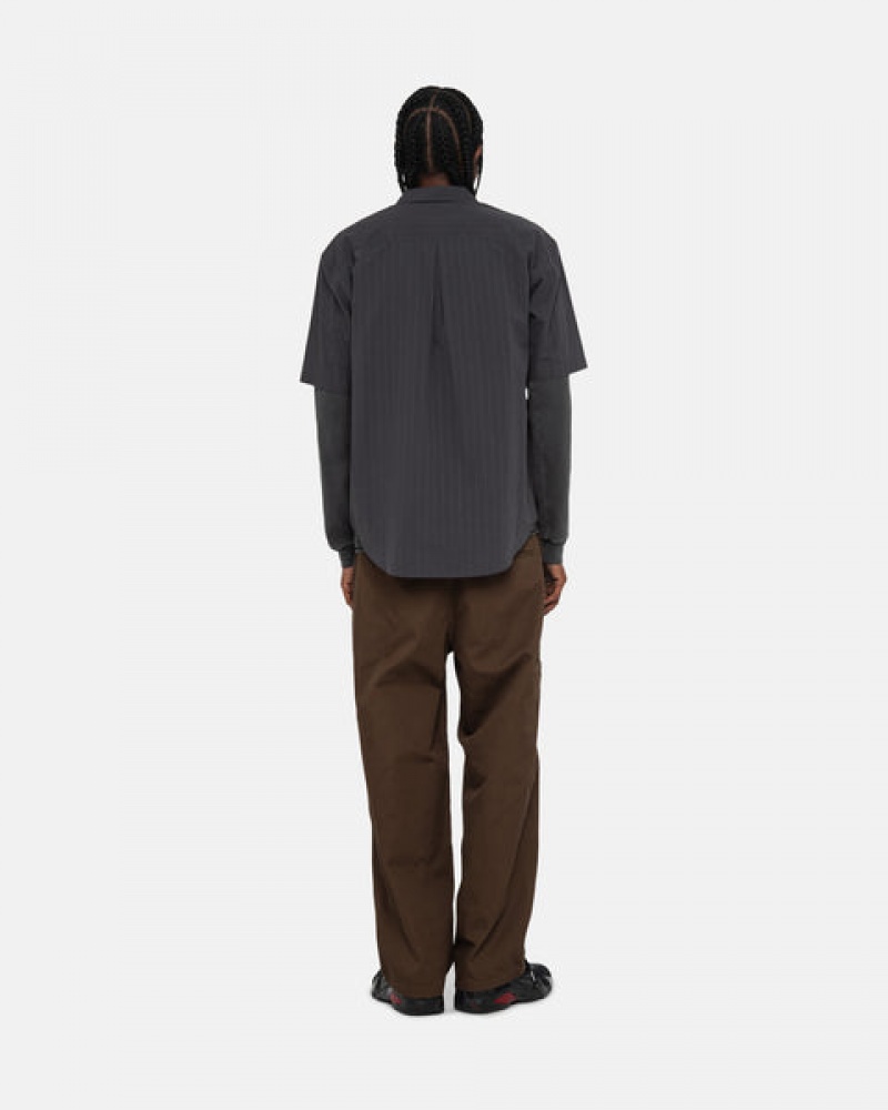 Stussy Boxy Gestreept Shirt Overhemd Heren Zwart Nederland | VGG-3841