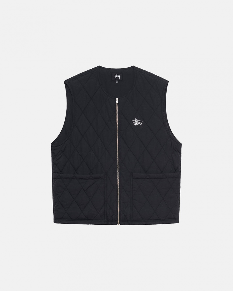 Stussy Diamond Gewatteerd Vest Heren Zwart Nederland | VWD-0516