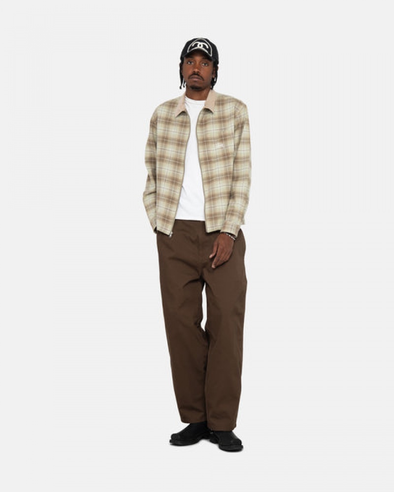 Stussy Frank Plaid Zip Shirt Overhemd Heren Bruin Nederland | ROG-2457
