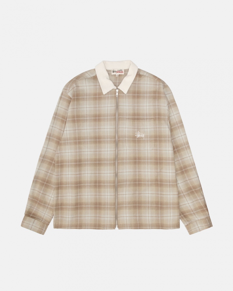 Stussy Frank Plaid Zip Shirt Overhemd Heren Bruin Nederland | ROG-2457