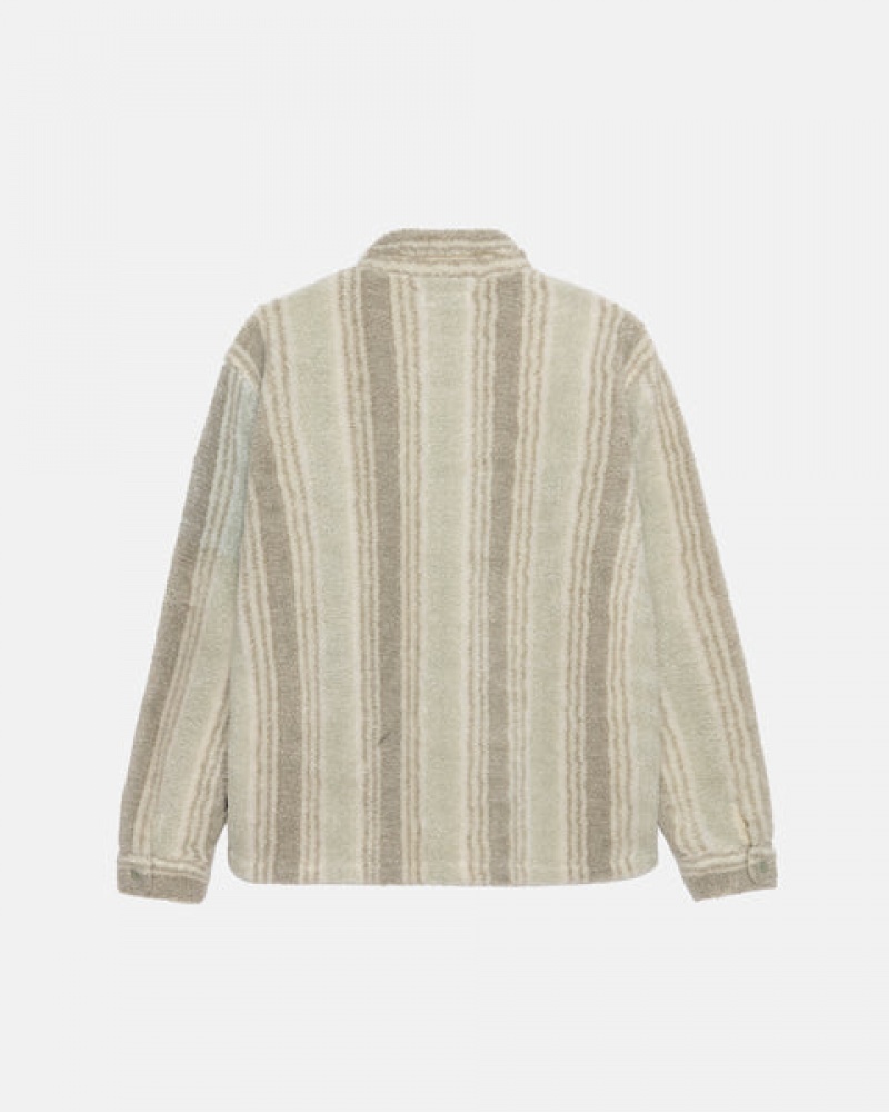 Stussy Gestreept Sherpa Shirt Overhemdjassen Dames Beige Nederland | FYI-5699