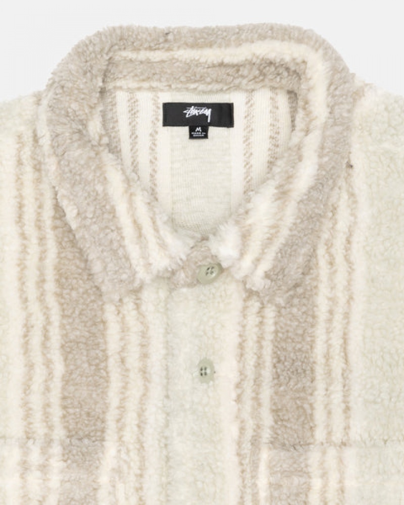 Stussy Gestreept Sherpa Shirt Overhemdjassen Dames Beige Nederland | FYI-5699