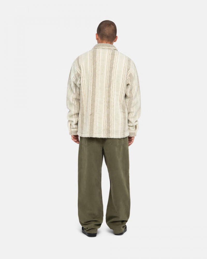 Stussy Gestreept Sherpa Shirt Overhemdjassen Dames Beige Nederland | FYI-5699