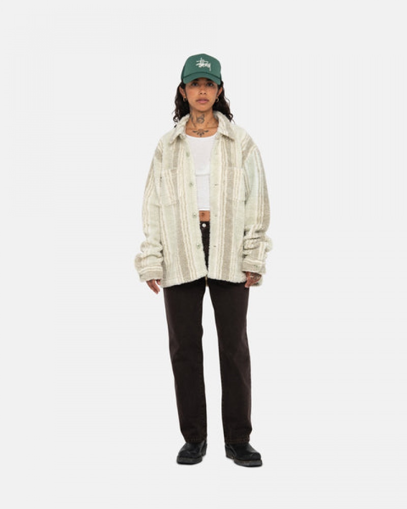 Stussy Gestreept Sherpa Shirt Overhemdjassen Dames Beige Nederland | FYI-5699