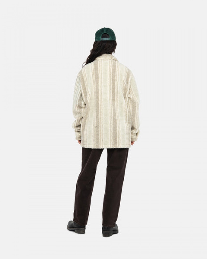 Stussy Gestreept Sherpa Shirt Overhemdjassen Dames Beige Nederland | FYI-5699