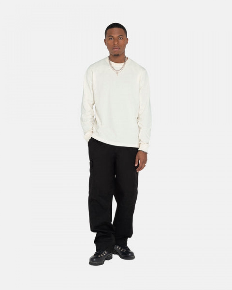 Stussy Heavyweight Pigment Dyed Ls Crew T-shirts Heren Beige Nederland | CAD-0009