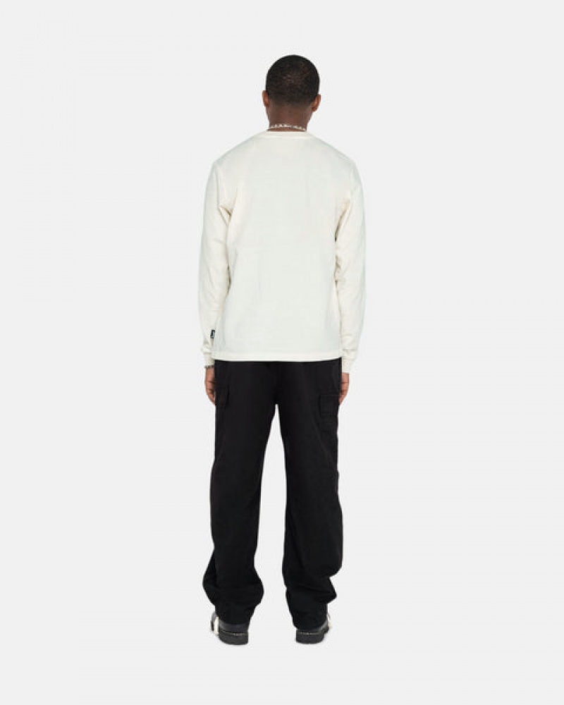 Stussy Heavyweight Pigment Dyed Ls Crew T-shirts Heren Beige Nederland | CAD-0009