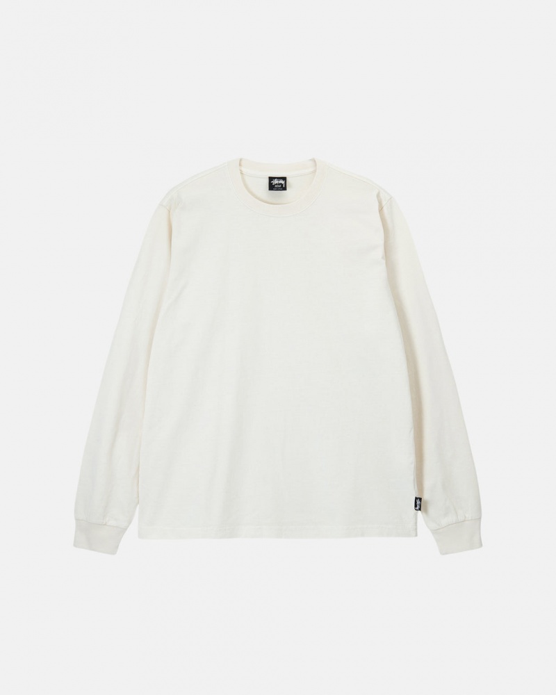 Stussy Heavyweight Pigment Dyed Ls Crew T-shirts Heren Beige Nederland | CAD-0009