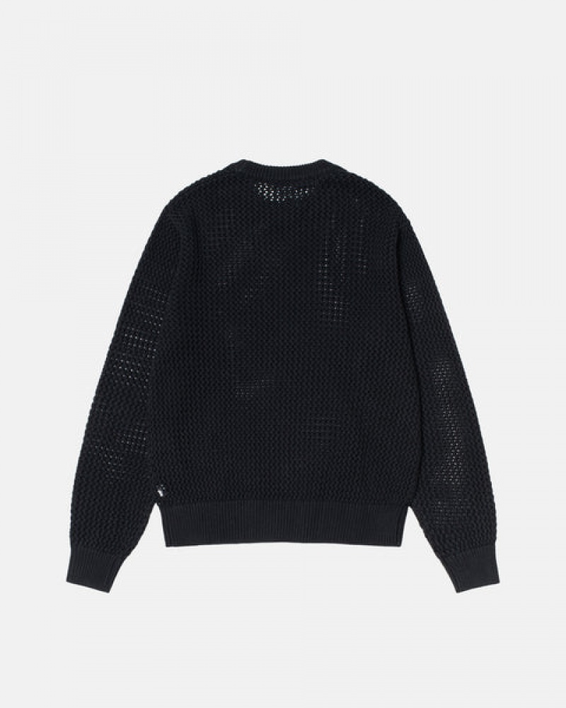 Stussy Pigment Dyed Loose Gauge Knit Trui Trui Heren Zwart Nederland | JXB-2713