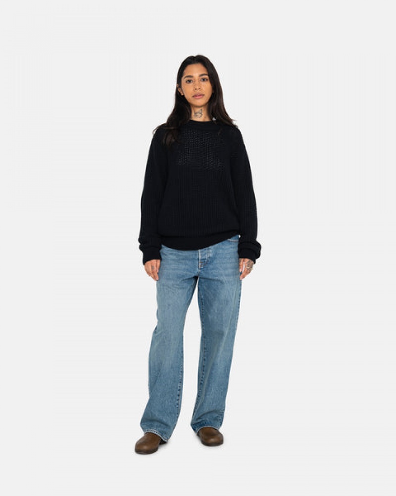Stussy Pigment Dyed Loose Gauge Knit Trui Trui Dames Zwart Nederland | EIC-3678