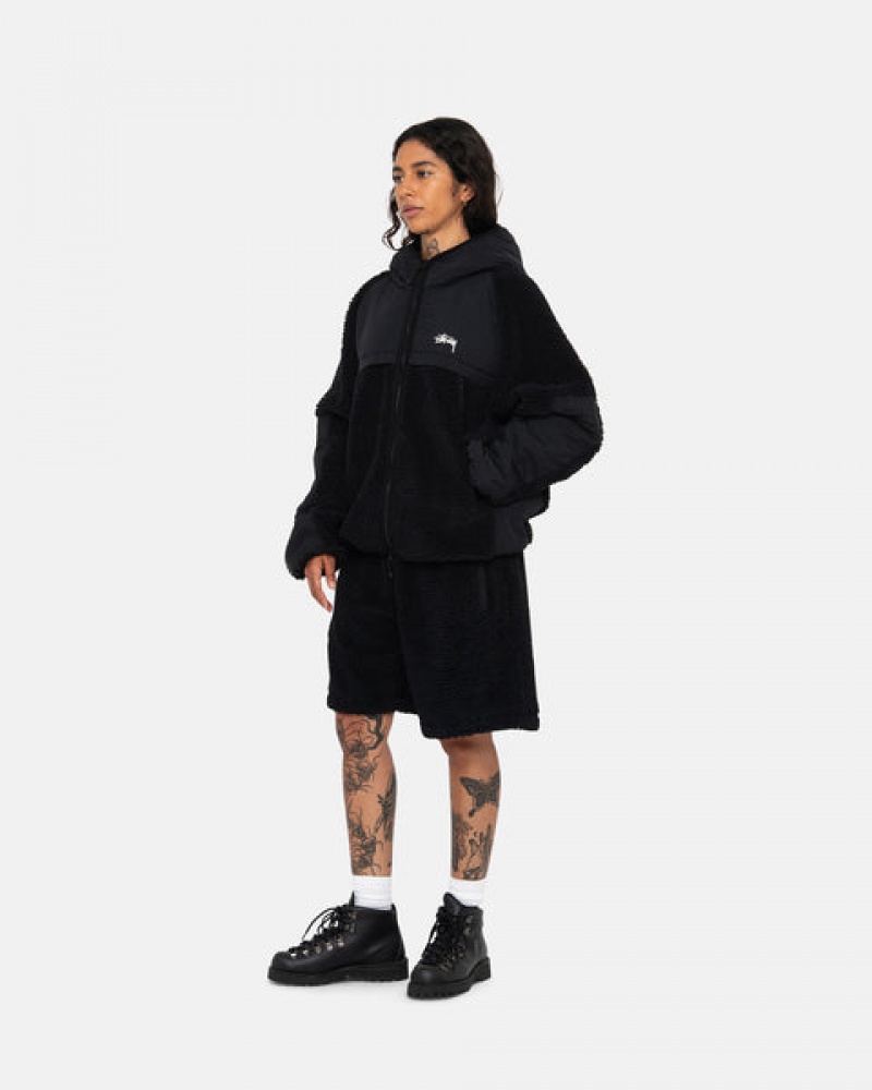 Stussy Sherpa Paneled Met Capuchon Jacket Jassen Dames Zwart Nederland | AYN-7206
