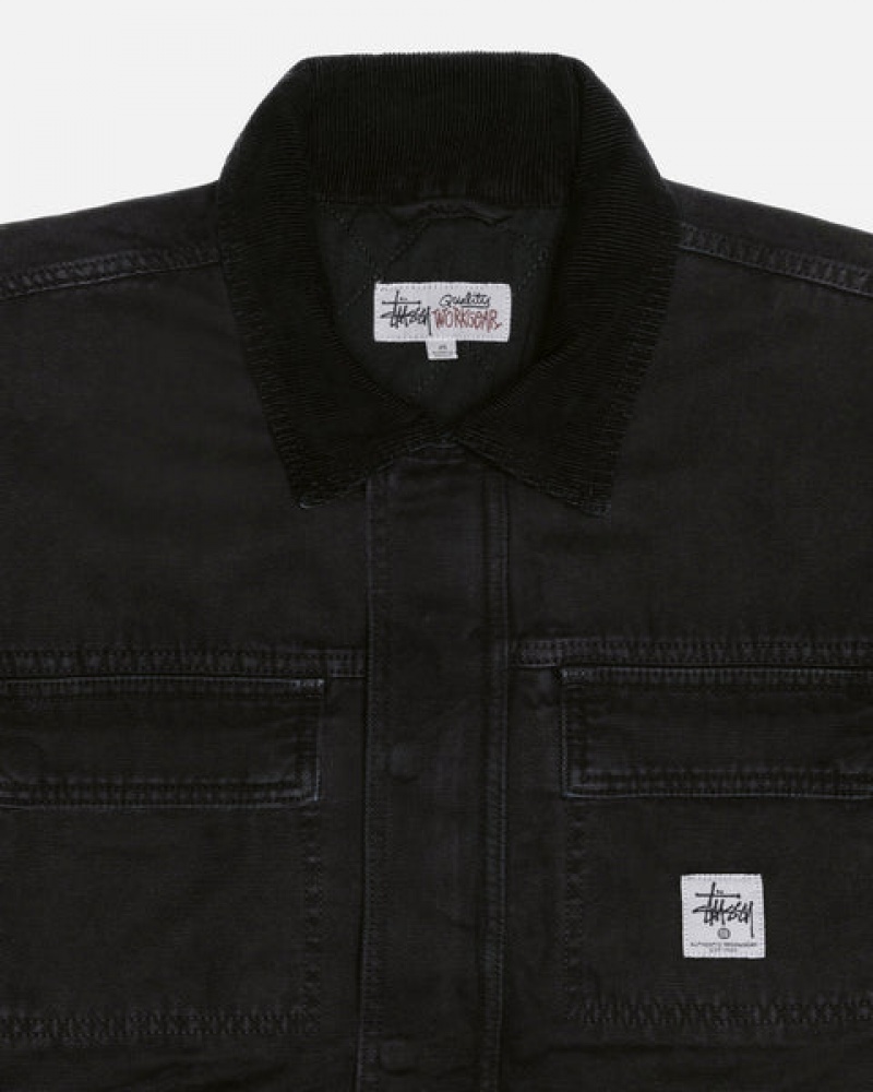 Stussy Shop Jacket Washed Canvas Jassen Heren Zwart Nederland | WTP-5044