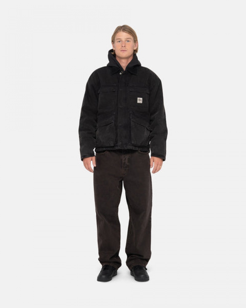 Stussy Shop Jacket Washed Canvas Jassen Heren Zwart Nederland | WTP-5044