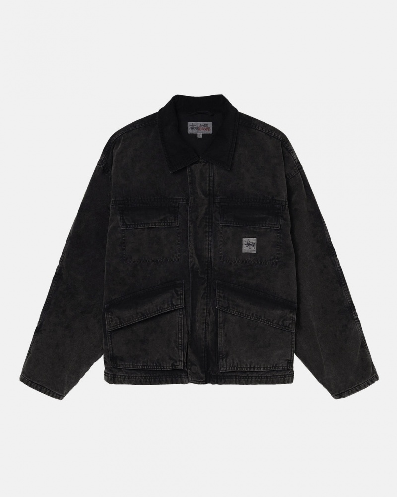 Stussy Shop Jacket Washed Canvas Jassen Heren Zwart Nederland | WTP-5044