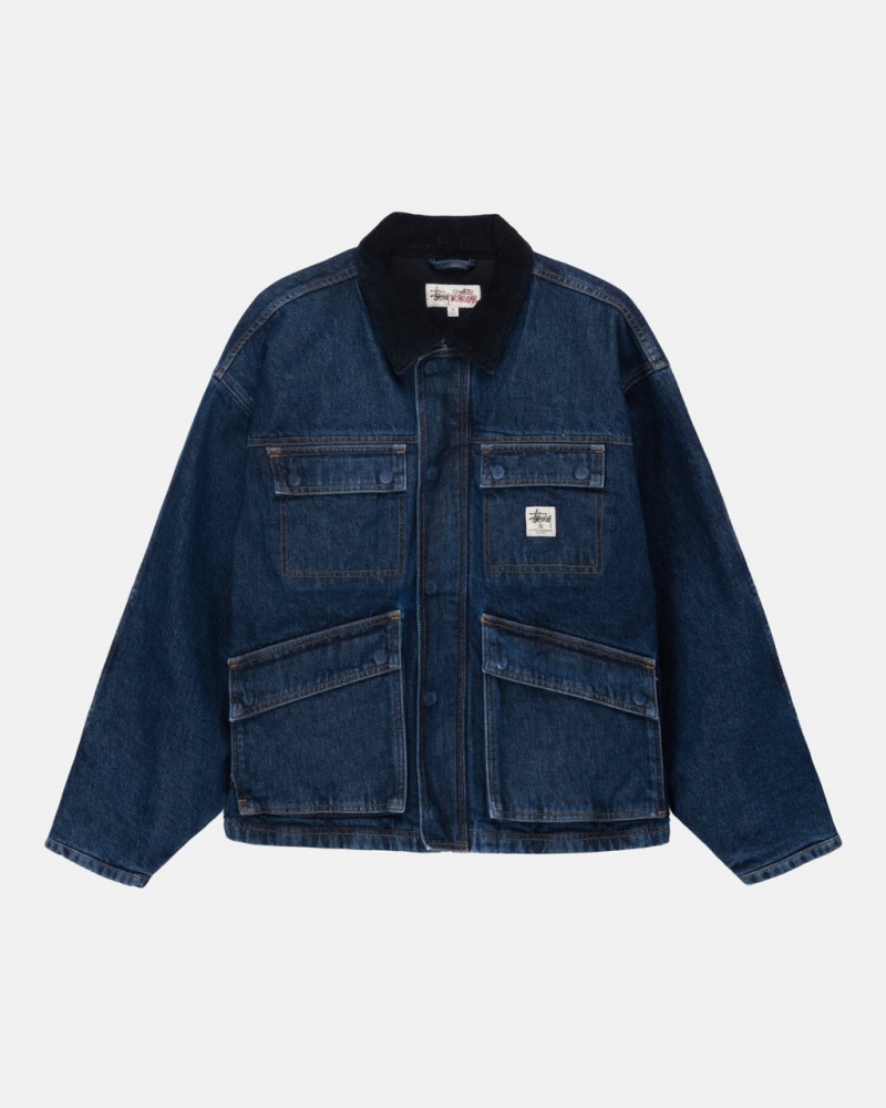 Stussy Shop Jacket Washed Denim Jassen Heren Blauw Nederland | HDL-9706