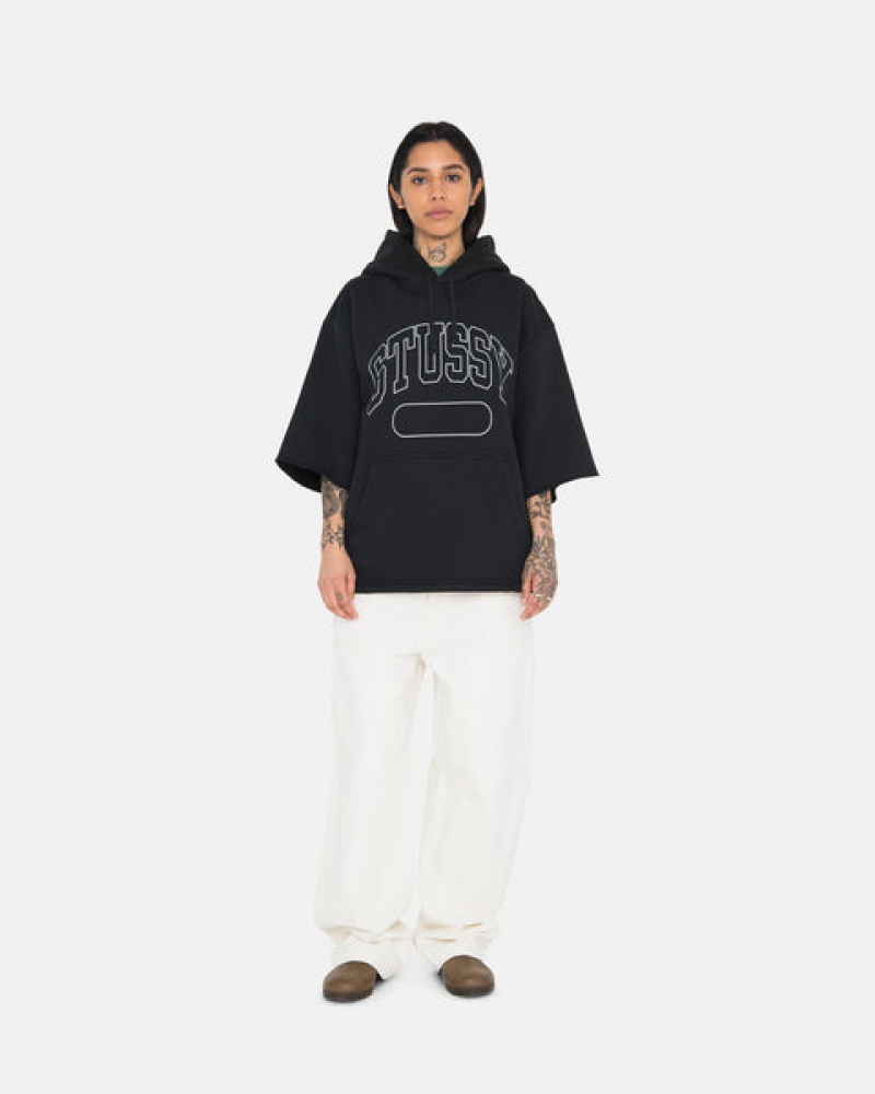 Stussy Ss Boxy Cropped Hoodie Heren Zwart Nederland | DQM-5373