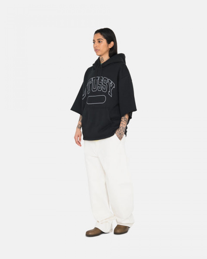 Stussy Ss Boxy Cropped Hoodie Heren Zwart Nederland | DQM-5373
