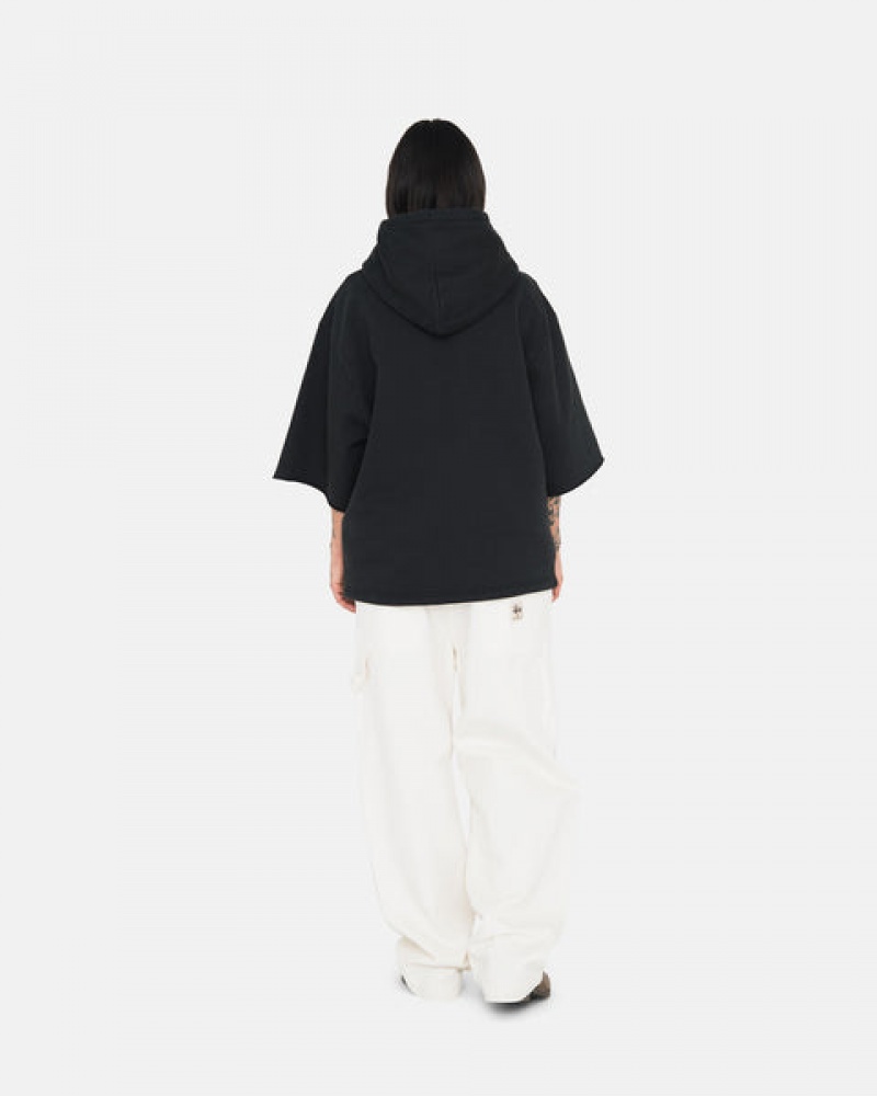 Stussy Ss Boxy Cropped Hoodie Heren Zwart Nederland | DQM-5373