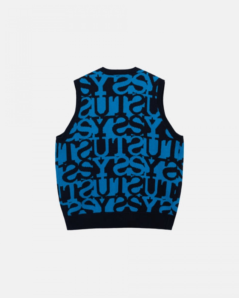 Stussy Stacked Trui Vest Trui Dames Donkerdonkerblauw Nederland | MRM-1237