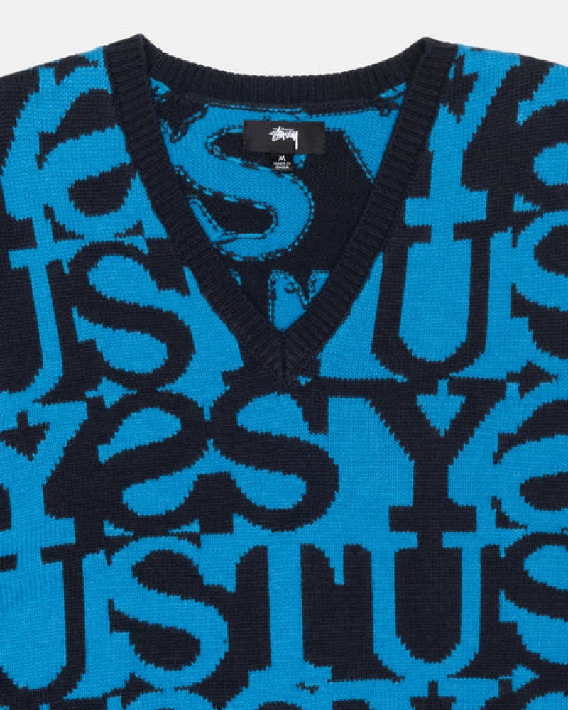 Stussy Stacked Trui Vest Trui Dames Donkerdonkerblauw Nederland | MRM-1237