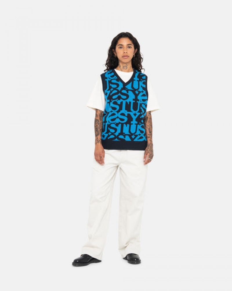 Stussy Stacked Trui Vest Trui Dames Donkerdonkerblauw Nederland | MRM-1237