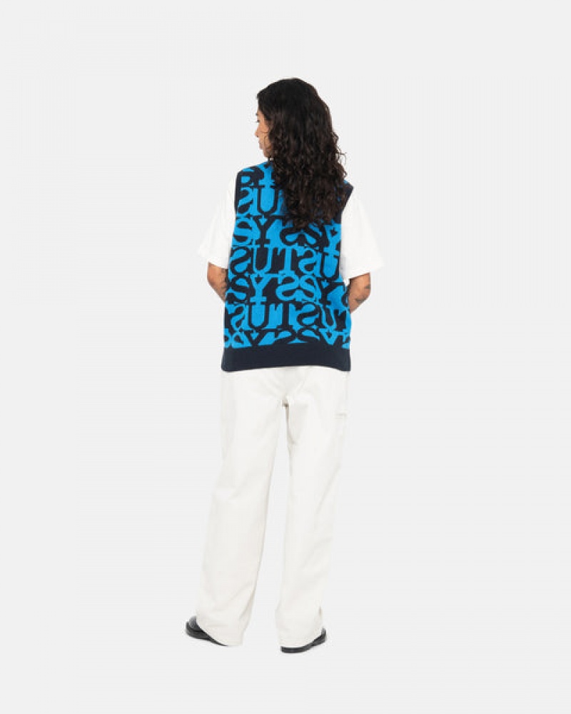 Stussy Stacked Trui Vest Trui Dames Donkerdonkerblauw Nederland | MRM-1237