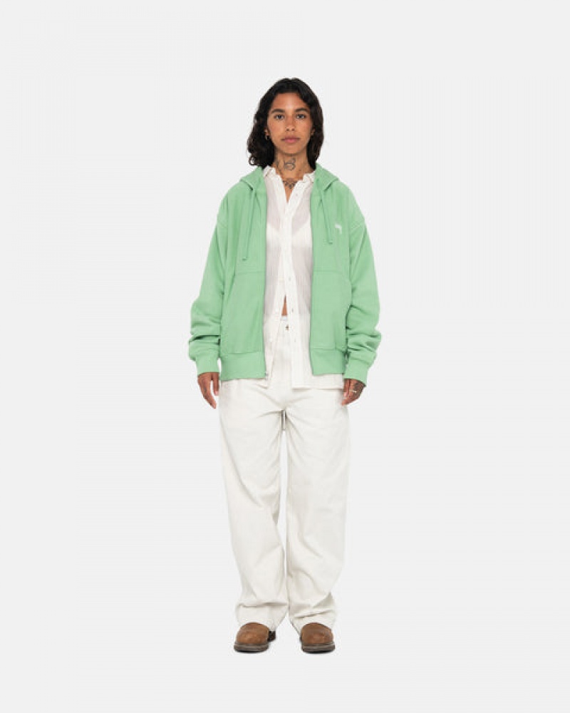 Stussy Stock Logo Zip Hood Sweatshirts Dames Groen Nederland | XWN-4951