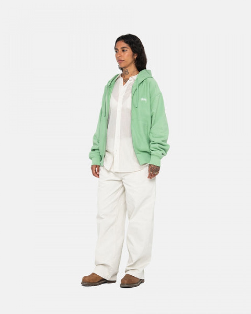 Stussy Stock Logo Zip Hood Sweatshirts Dames Groen Nederland | XWN-4951