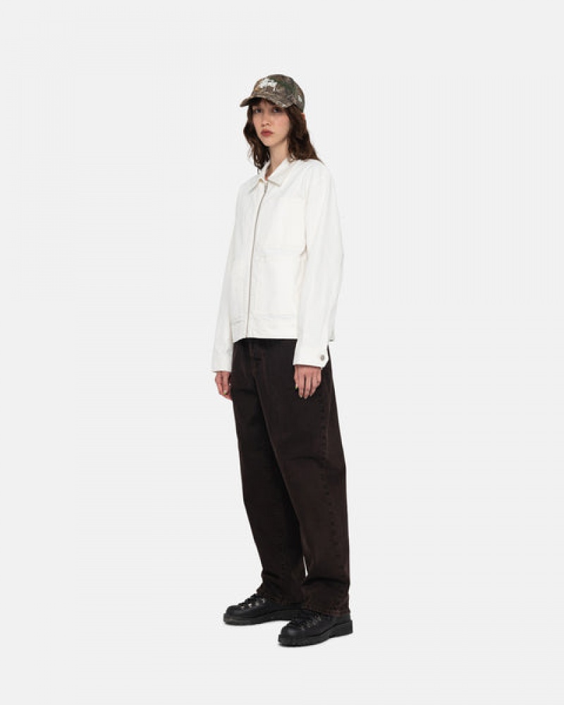 Stussy Zip Werk Jacket Overdyed Denim Dames Beige Nederland | ETC-1276