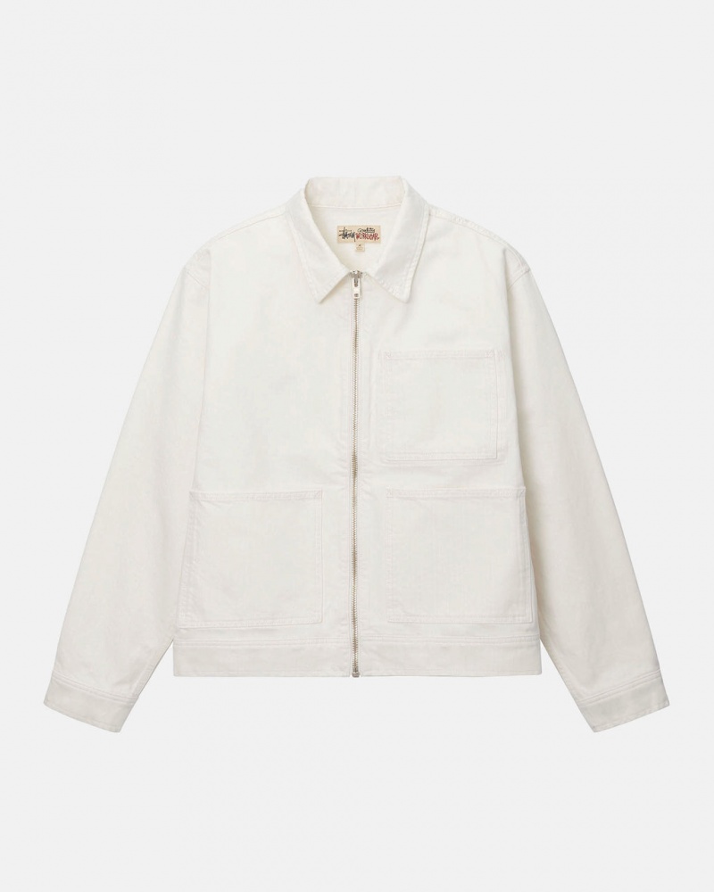 Stussy Zip Werk Jacket Overdyed Denim Dames Beige Nederland | ETC-1276